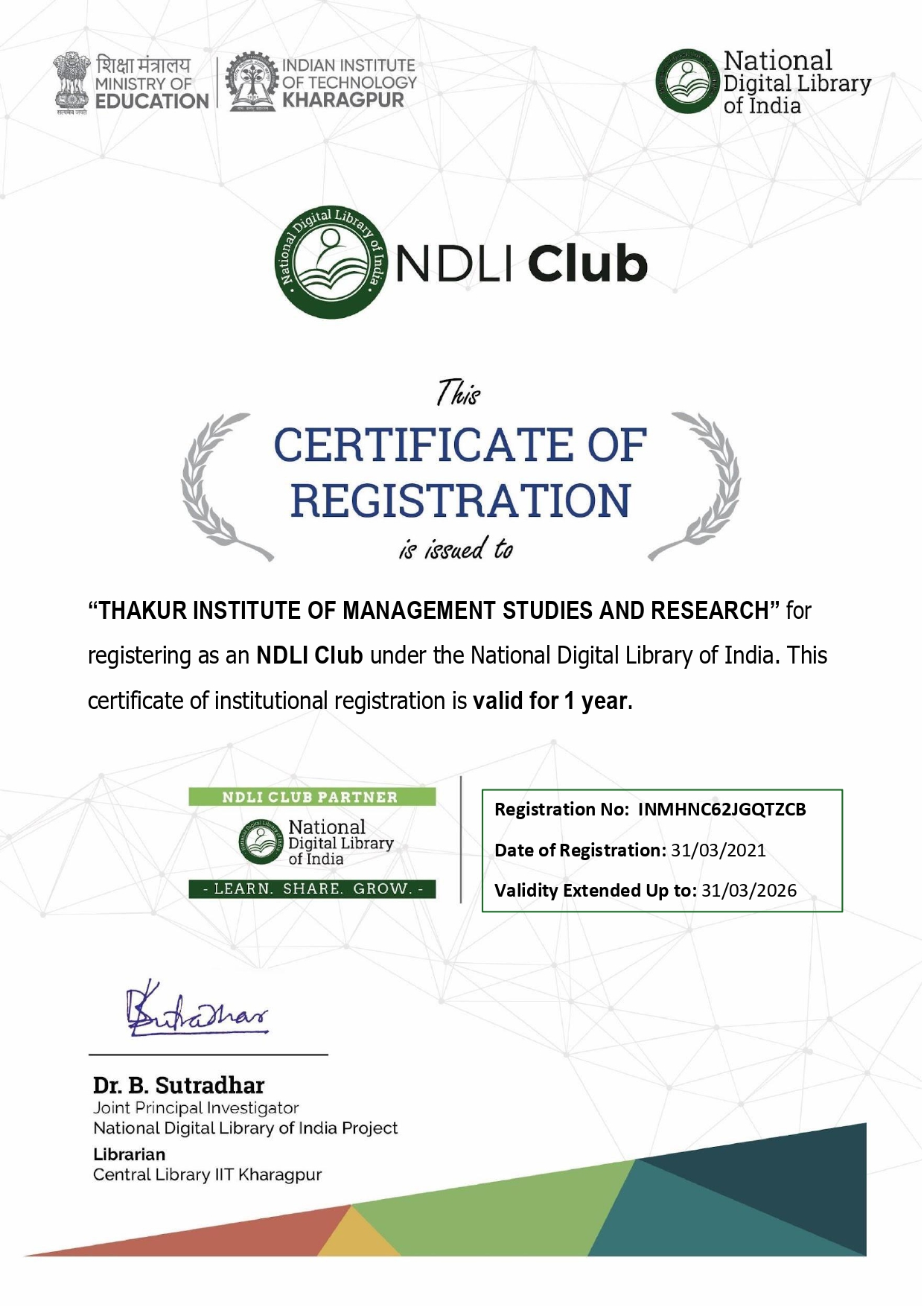 NDLI Certificate THAKUR INSTITUTE OF MANAGEMENT STUDIES AND RESEARCH 2026_page-0001